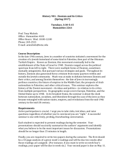 History 901: Zionism and Its Critics (Spring 2017) Tuesdays, 3:30