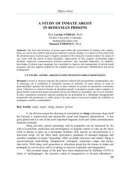 A STUDY OF INMATE ARGOT IN ROMANIAN PRISONS