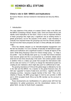 China`s role in G20 / BRICS and Implications