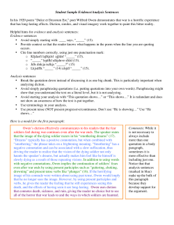 Student Sample Evidence/Analysis Sentences In his 1920 poem