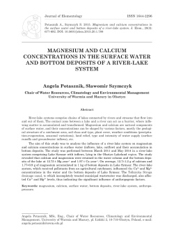 magnesium and calcium concentrations in the surface water and