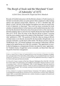 The Burgh of Stade and the Maryland `Court of Admiralty` of 1672