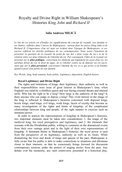 Royalty and Divine Right in William Shakespeare`s Histories King