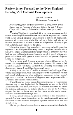Review Essay: Farewell to the `New England Paradigm` of Colonial