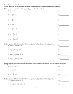 Find the Equation of a Line - 3 SHORT ANSWER