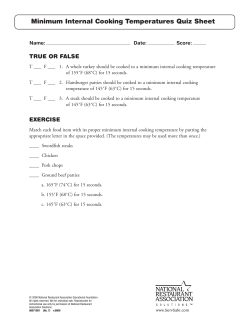 Minimum Internal Cooking Temperatures Quiz Sheet
