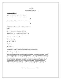 UNIT – 3 Measurement of pressure Pressure definition: