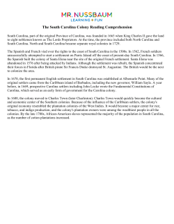 The South Carolina Colony Reading Comprehension