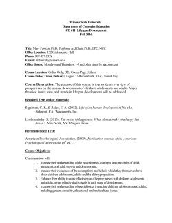 Lifespan Development Fall 2016 Title: Mary Fawcett, Ph.D., Pr
