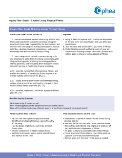 Inquiry Plan—Grade 10 Active Living: Physical Fitness