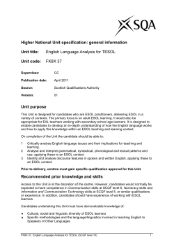 English Language Analysis for TESOL