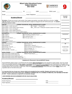 Subject Selection Form &ndash; 9th Grade