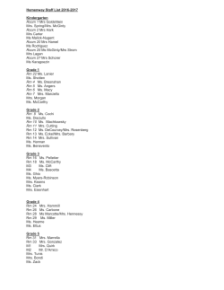 Hemenway Staff List 2016-2017 Kindergarten Room 1 Mrs