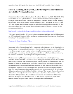 Susan B. Anthony, 1873 Speech, After Having Been Fined $100 and