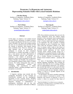Paranyms, Co-Hyponyms and Antonyms - CWN