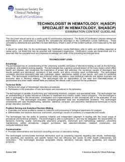 technologist in hematology, h(ascp) specialist in hematology, sh(ascp)