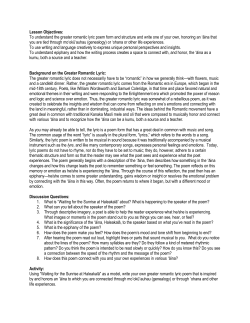 Lesson Objectives: To understand the greater romantic lyric poem