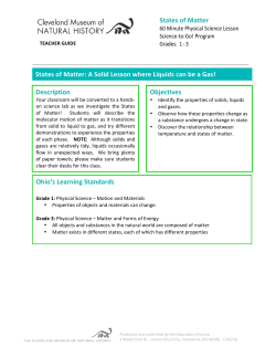 Ohio`s Learning Standards States of Matter Objectives Description