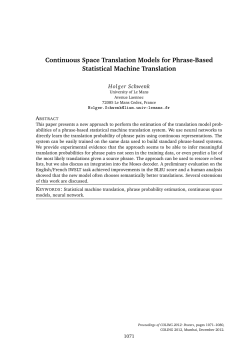 Continuous Space Translation Models for Phrase
