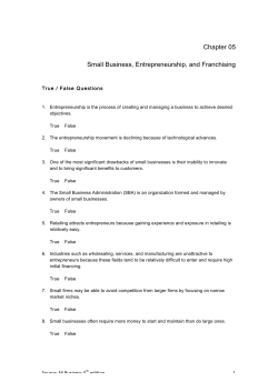 Chapter 05 Small Business, Entrepreneurship, and Franchising