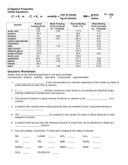 colligative key - Winters Chemistry
