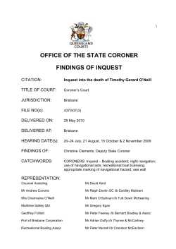 Coronial Findings - Timothy Gerard O`Neill