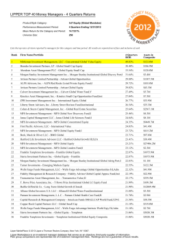 LIPPER TOP 40 Money Managers - 4 Quarters Returns