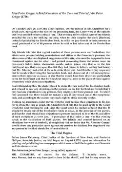 A Brief Narrative of the Case and Trial of John Peter Zenger