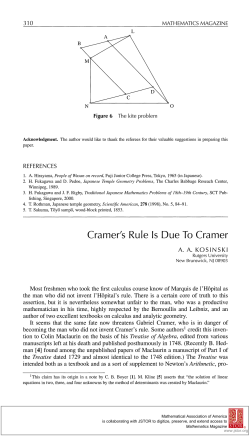 Cramer`s Rule Is Due To Cramer - Mathematical Association of