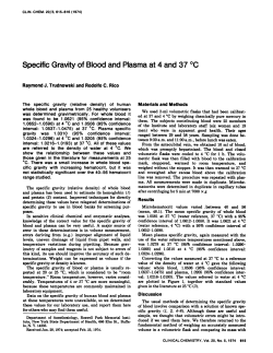 Specific Gravity of Blood and Plasma at 4 and 37 #{176}C