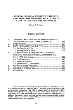 Regional Trade Agreements v. The WTO