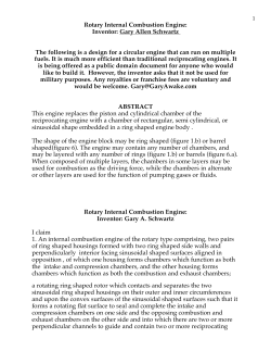 Rotary Internal Combustion Engine: Inventor: Gary Allen Schwartz