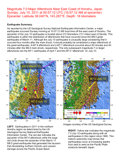 Magnitude 7.0 Major Aftershock Near East Coast of Honshu