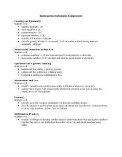 Kindergarten Mathematics Competencies Counting and Cardinality