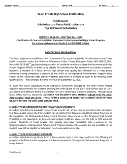 Texas Private High School Certification TEXAS Grant Admission to a