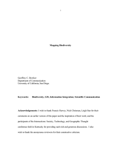 Mapping Biodiversity Geoffrey C. Bowker Department of