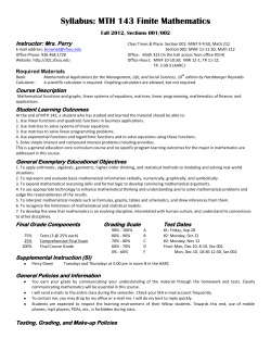 Syllabus: MTH 143 Finite Mathematics