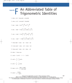 An Abbreviated Table of Trigonometric Identities