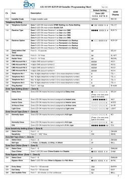 AX1 ICON KEYPAD Installer Programming Sheet