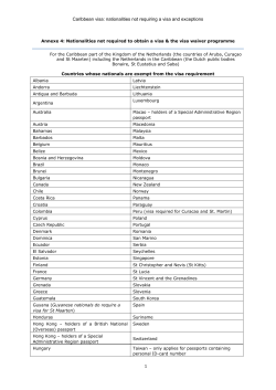 Caribbean visa: nationalities not requiring a visa