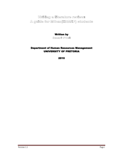 Writing a literature review: A guide for MCom(HRM/IP) students