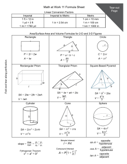 Math at Work 11 Formula Sheet c a b = + I Prt = A P n r 1 = +