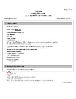 Jacquard Safety Data Sheet 1 Identification 2 Hazard(s) identification