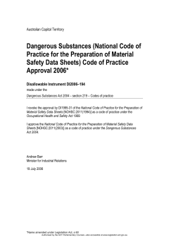 National Code of Practice for the Preparation of Material Safety Data