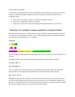 Revision – Quadratics
