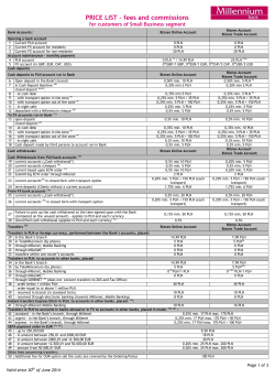 PRICE LIST &ndash; fees and commissions