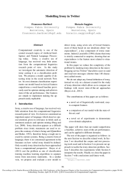 Modelling Irony in Twitter - Association for Computational Linguistics