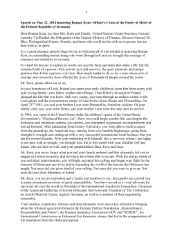 Speech on May 22, 2014 honoring Roman Kent