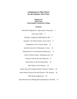 A Shakespeare Film Primer for the Summer 2012 Class