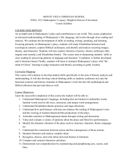 ENGL Shakespeare`s Legacy Syllabus 2016